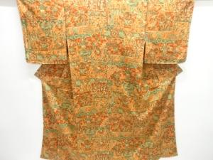 未使用品　異国人物に鹿・唐花模様小紋着物
